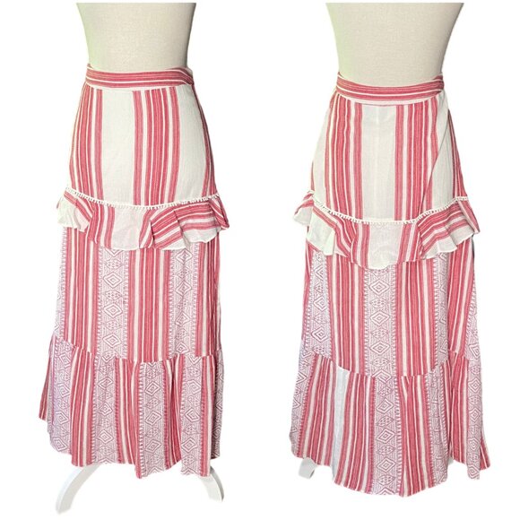 Anthropologie Pixie Tiered Maxi Skirt by De Novo size 12 L red white stripe midi - Picture 3 of 9